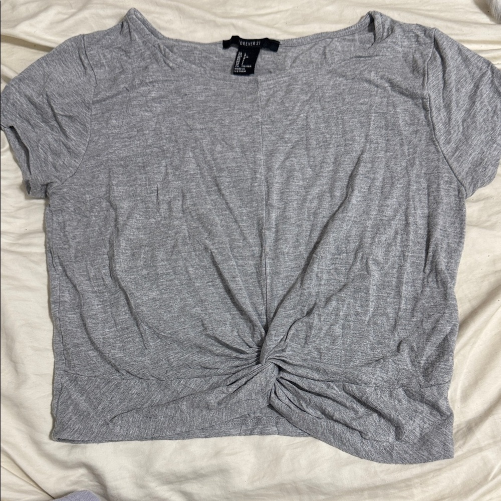 Forever 21 Heather Gray Twist Front Tee